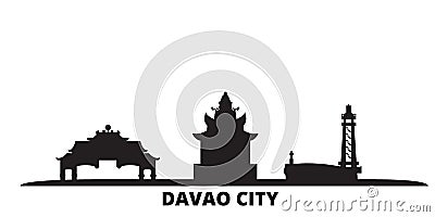 Philippines, Davao City city skyline isolated vector illustration. Philippines, Davao City travel black cityscape Vector Illustration