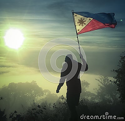 Philippines flag above mountain Stock Photo