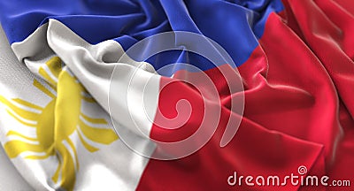 Philippines Flag Ruffled Beautifully Waving Macro Close-Up Shot Stock Photo