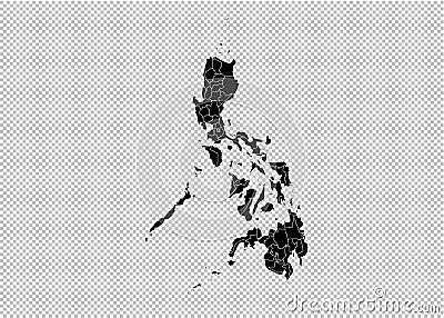 Philippines map - High detailed Black map with counties/regions/states of philippines. philippines map isolated on transparent Vector Illustration