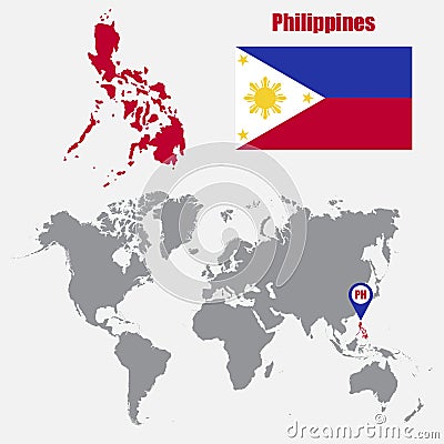 Philippines map on a world map with flag and map pointer. Vector illustration Vector Illustration