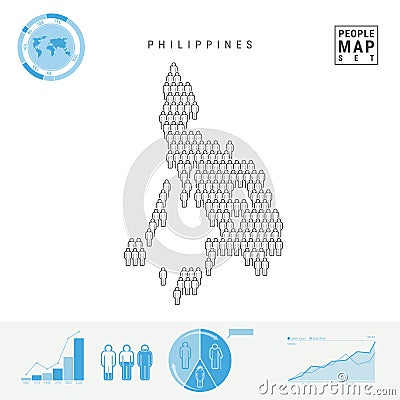 Philippines People Icon Map. Stylized Vector Silhouette of Philippines. Population Growth and Aging Infographics Vector Illustration