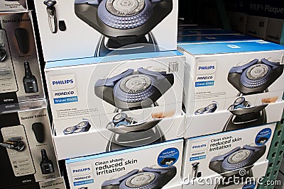 Philips Norelco Shaver 6500 package at store Editorial Stock Photo