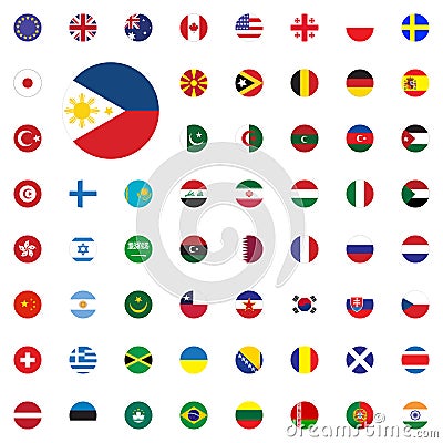 Phillipines round flag icon. Round World Flags Vector illustration Icons Set. Cartoon Illustration