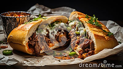 Philly Cheese Steak Sandwich Served On Parchment Paper Stock Photo