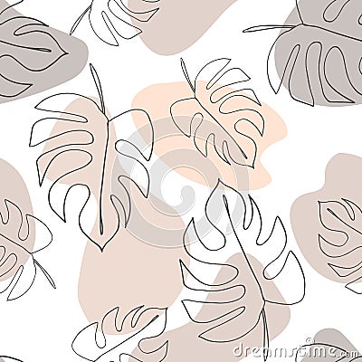 Philodendron plant. Monstera leaves seamless pattern. Background in minimal linear style. Abstract modern print. Modern trendy gra Stock Photo