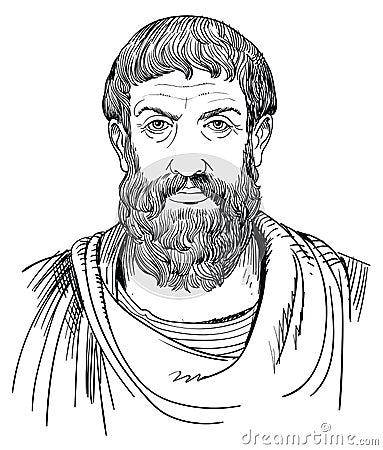 Philosopher Epicurus portrait in line art illustration, vector Vector Illustration
