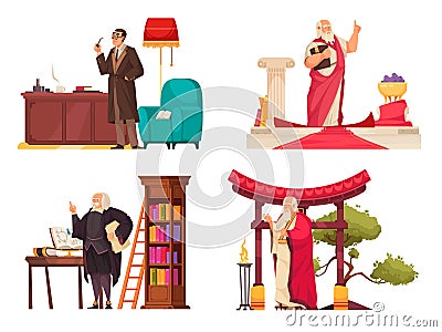 Philosopher 2x2 Flat Compositions Vector Illustration