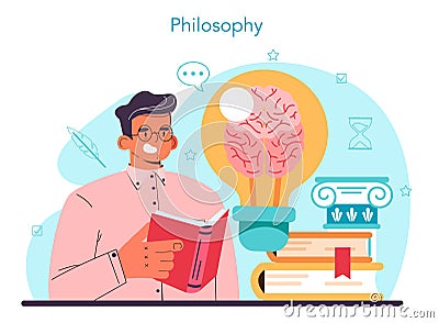 Philosophy concept. Ancient study of general and fundamental Cartoon Illustration