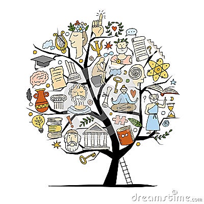 Philosophy concept art tree isolated on white for your design - cards, banners, ads, print etc. Flat style Vector Illustration