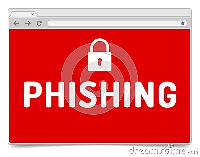 Phishing alert on opened internet browser window with shadow Vector Illustration