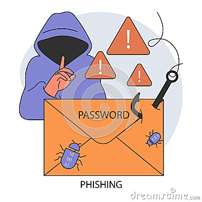 Phishing data theft technology. Cyber attack, hacker stealing personal Vector Illustration
