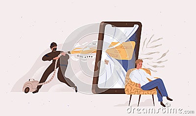 Phishing, hacker attack vector illustration. Hacker attempting to obtain sensitive information , usernames, passwords Vector Illustration