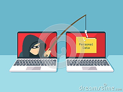 Phishing scam, hacker attack and web security vector concept Vector Illustration