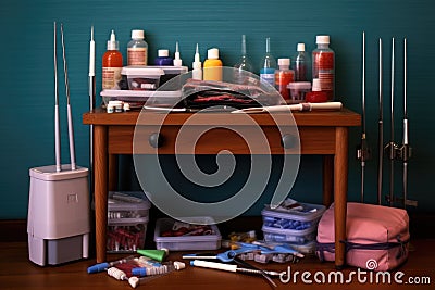 phlebotomy equipment arranged neatly on a table Stock Photo