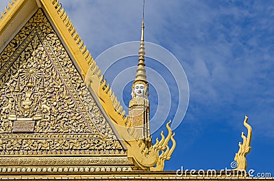 Classic Khmer roofs and ornate gilding of The Throne Hall of the Royal palace Editorial Stock Photo