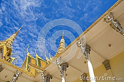 Classic Khmer roofs with Kinnaras of The Throne Hall of the Royal palace Editorial Stock Photo