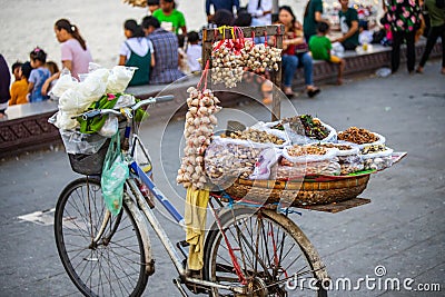 Bicycle of the street vendor of spices, Phnom Penh Editorial Stock Photo