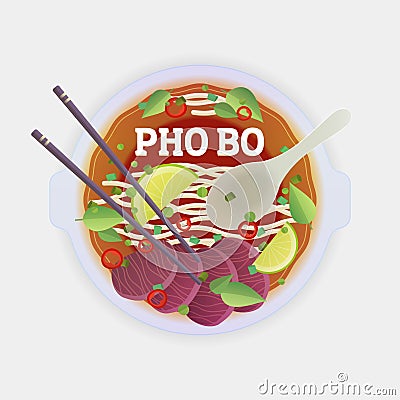 Pho Bo tradidion vietnamese soup. Vector Illustration