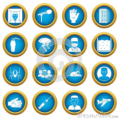 Phobia symbols icons blue circle set Vector Illustration