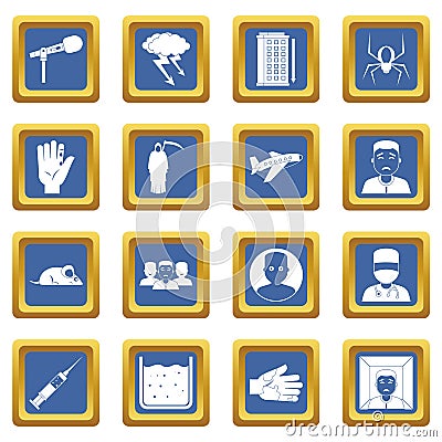 Phobia symbols icons set blue Vector Illustration