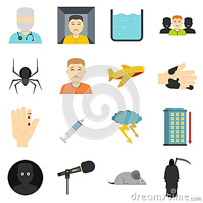 Phobia symbols icons set in flat style Vector Illustration