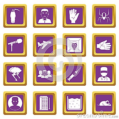 Phobia symbols icons set purple Vector Illustration