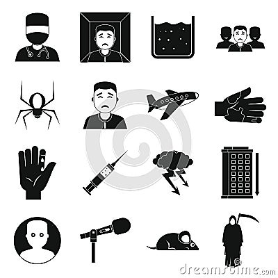 Phobia symbols icons set, simple style Vector Illustration