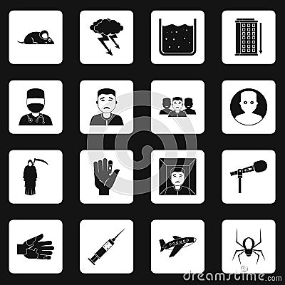 Phobia symbols icons set squares vector Vector Illustration