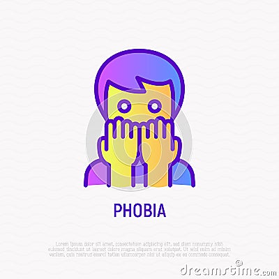 Phobia thin line icon: scared man. Modern vector illustration of anxiety, panic attack Cartoon Illustration