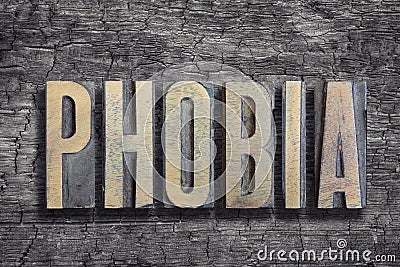 Phobia word burned wood Stock Photo