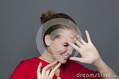 Phobic 20s girl for negative feelings concept Stock Photo