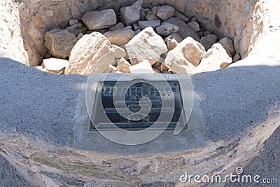 Abandoned Scorpion Gulch store near South Mountain Park - historical plaque Editorial Stock Photo