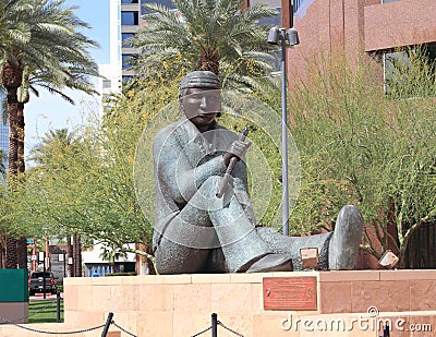 Phoenix, Arizona: Doug Hyde Sculpture - The Code Talker, 1989 Editorial Stock Photo