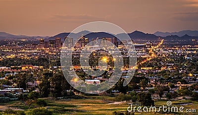 Phoenix Arizona skyline at sunset Stock Photo