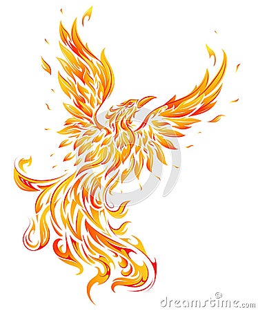 Phoenix as fire flame bird shape Vector Illustration