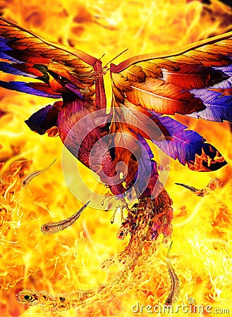 Phoenix bird rising out of the fire Stock Photo