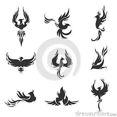 Phoenix bird stylized icons on white background Vector Illustration