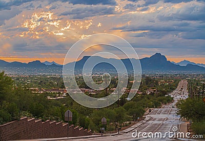 Phoenix cityscape at Dusk with dramatic stormy sky Stock Photo