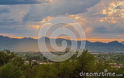 Phoenix cityscape at Dusk with dramatic stormy sky Stock Photo