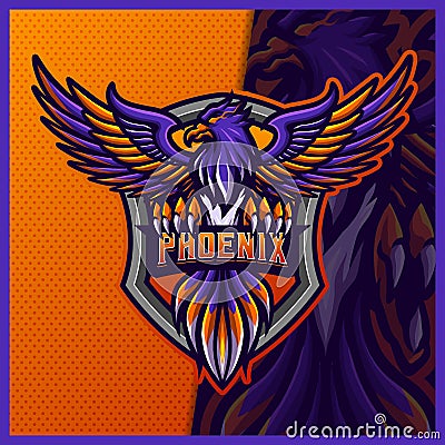 Phoenix eagle falcon hawk mascot esport logo design illustrations vector template, Live Bird logo for team game streamer youtuber Vector Illustration