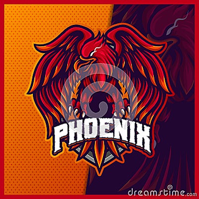 Phoenix eagle falcon hawk mascot esport logo design illustrations vector template, Live Bird logo for team game streamer youtuber Vector Illustration