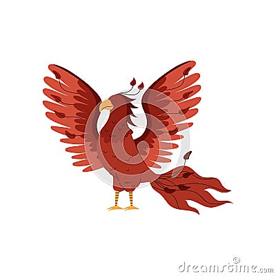 Phoenix fire bird fantasy magic creature, flat vector illustration isolated. Vector Illustration