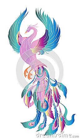 Phoenix Fire bird illustration and character design.Hand drawn Phoenix tattoo Vector Illustration