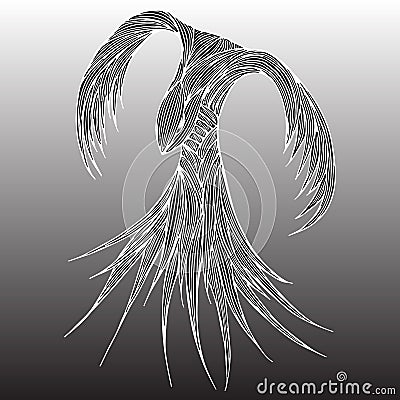 Phoenix Fire bird illustration and character design. Phoenix fire bird isolated on gray background. Japanese animal tattoo design Cartoon Illustration