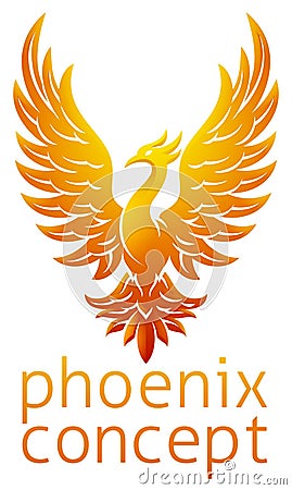 Phoenix Fire Bird Rising Wings Spread Eagle Vector Illustration