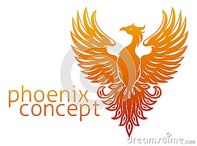 Phoenix Fire Bird Rising Wings Spread Eagle Vector Illustration