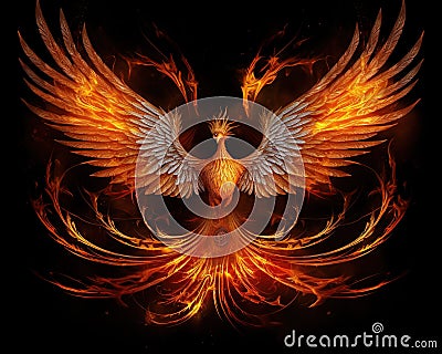 a phoenix in fire Symbol rebirth a phoenix in fire Symbol rebirth Fenix with burning wings and Cartoon Illustration