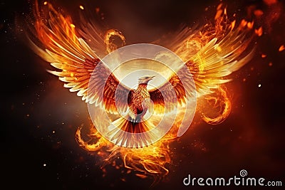 Phoenix is flying burning with fire. Birds. Mythical creatures.by Generative AI Stock Photo