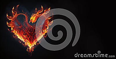 Phoenix, Heart, Fire, Valentine, Blazing heart, Generative AI Stock Photo